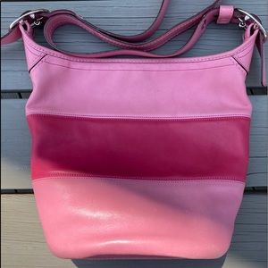 Gorgeous Coach “Rugby Stripe” pink leather purse